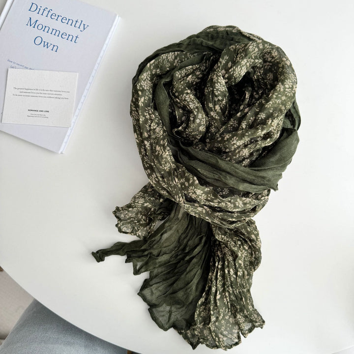 Vintage Pleated Printed Cotton And Linen Thin Scarf - #18 DarkKhaki - image 21