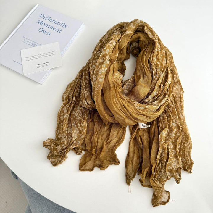Vintage Pleated Printed Cotton And Linen Thin Scarf - #17 Gold - image 20