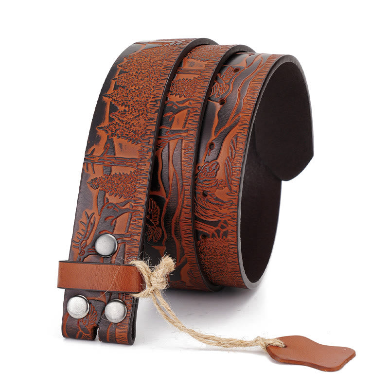 Men's Vintage Brown Elk Pattern DIY Leather Belt - 42 - image 0