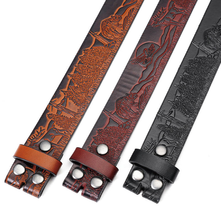 Men's Vintage Brown Elk Pattern DIY Leather Belt - image 1