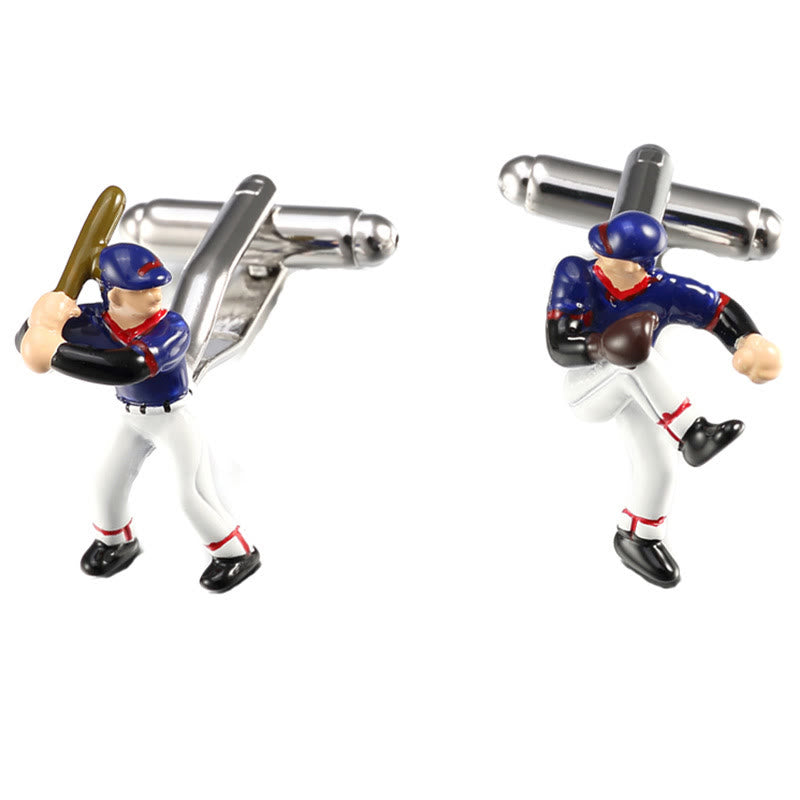 Men's 1 Pair Baseball Time Button Covers Set Cufflinks - image 1