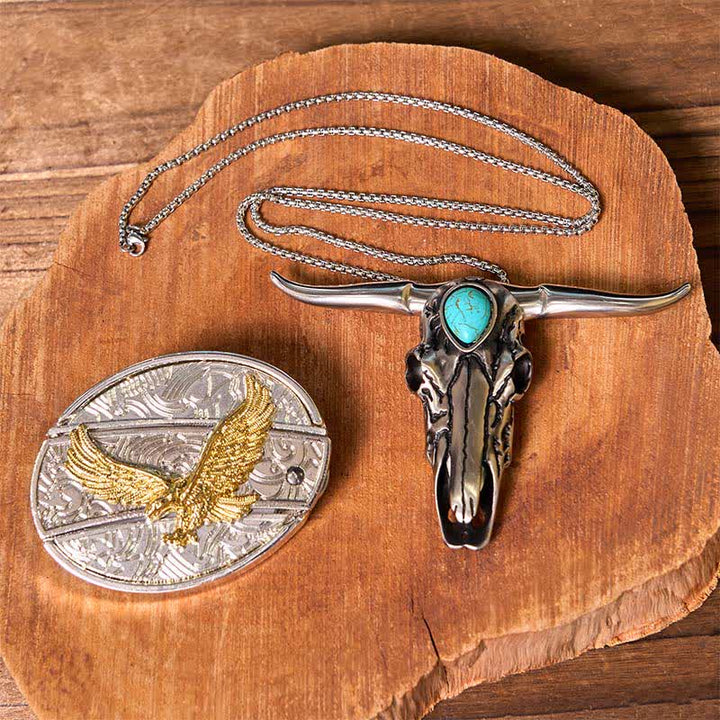 Gold & Silver DIY Hidden Knife Belt Buckle Turquoise Longhorn Pendant Bundle Set - Eagle - Without Belt - Not Include Belt - image 29