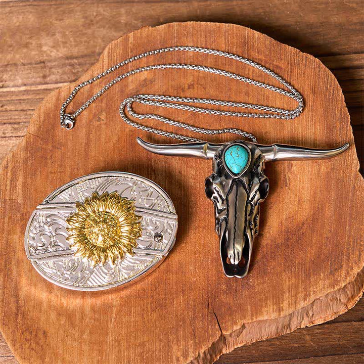 Gold & Silver DIY Hidden Knife Belt Buckle Turquoise Longhorn Pendant Bundle Set - Sunflower - Without Belt - Not Include Belt - image 11