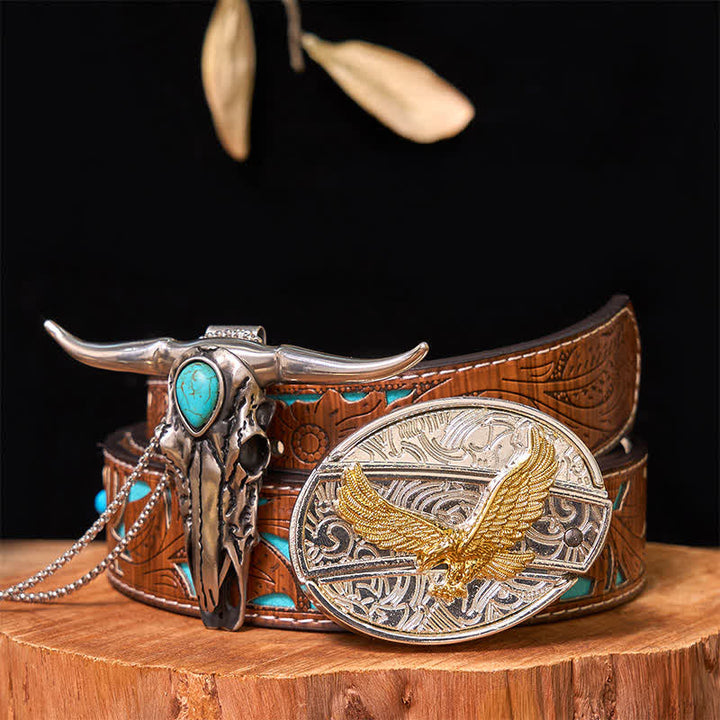 Gold & Silver DIY Hidden Knife Belt Buckle Turquoise Longhorn Pendant Bundle Set - Eagle - Turquoise Carved Belt - 42 - image 33