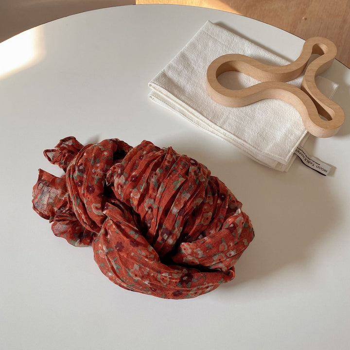 Women's Vintage Pleated Floral Thin Soft Scarf - #22 Coral - image 27