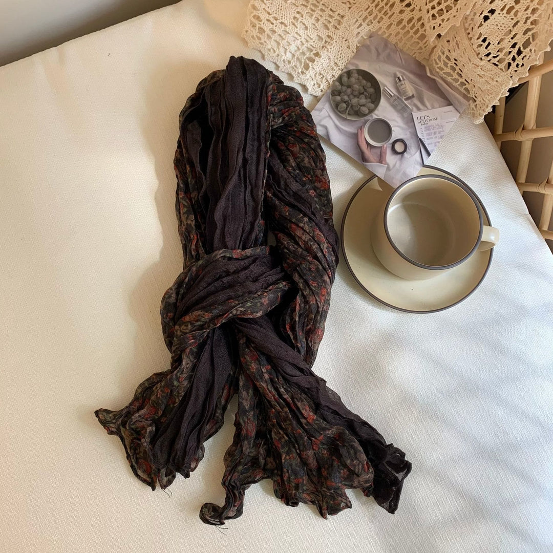 Women's Vintage Pleated Floral Thin Soft Scarf - image 12