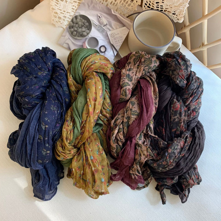 Women's Vintage Pleated Floral Thin Soft Scarf - image 3