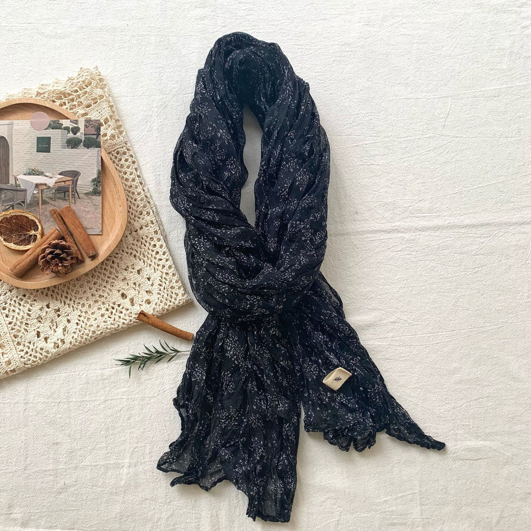 Women's Vintage Pleated Floral Thin Soft Scarf - #10 Navy - image 15