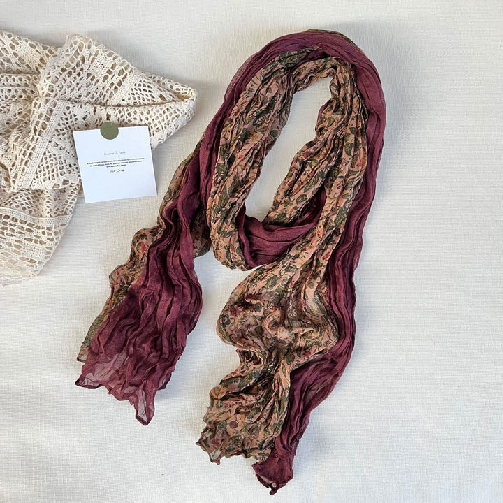 Women's Vintage Pleated Floral Thin Soft Scarf - image 2