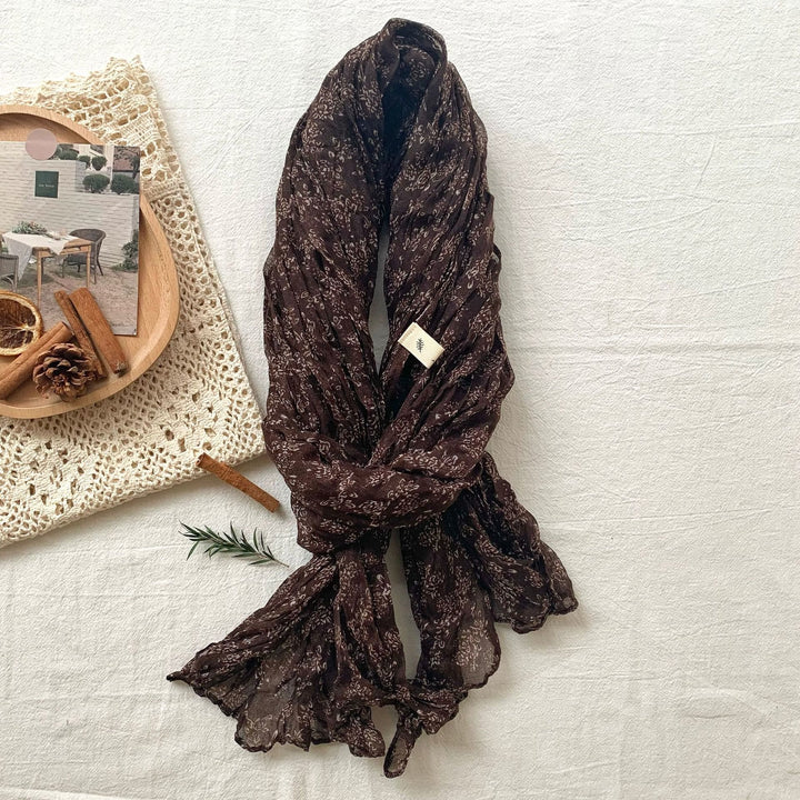 Women's Vintage Pleated Floral Thin Soft Scarf - #11 Sienna - image 16