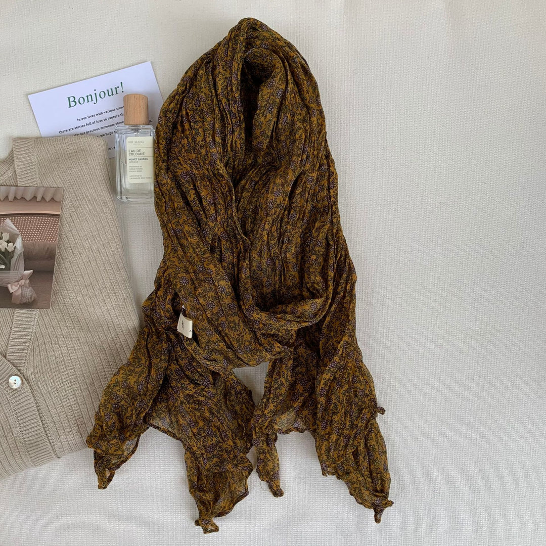 Women's Vintage Pleated Floral Thin Soft Scarf - #9 DarkOrange - image 14