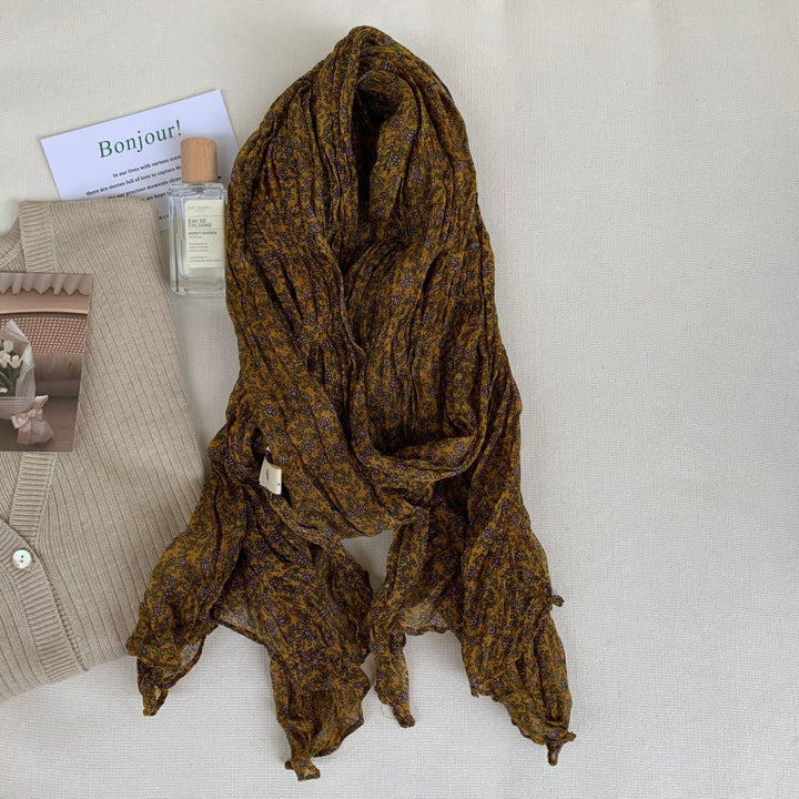 Women's Vintage Pleated Floral Thin Soft Scarf - #9 DarkOrange - image 14