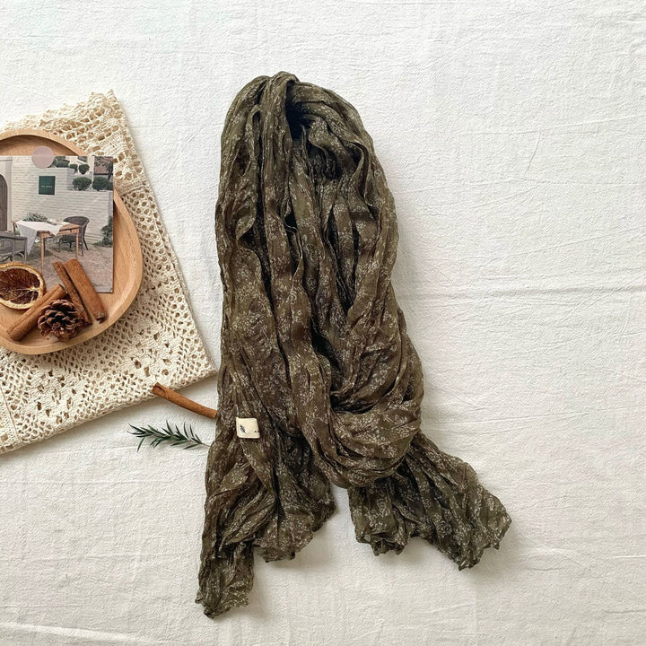 Women's Vintage Pleated Floral Thin Soft Scarf - #13 Olive - image 18