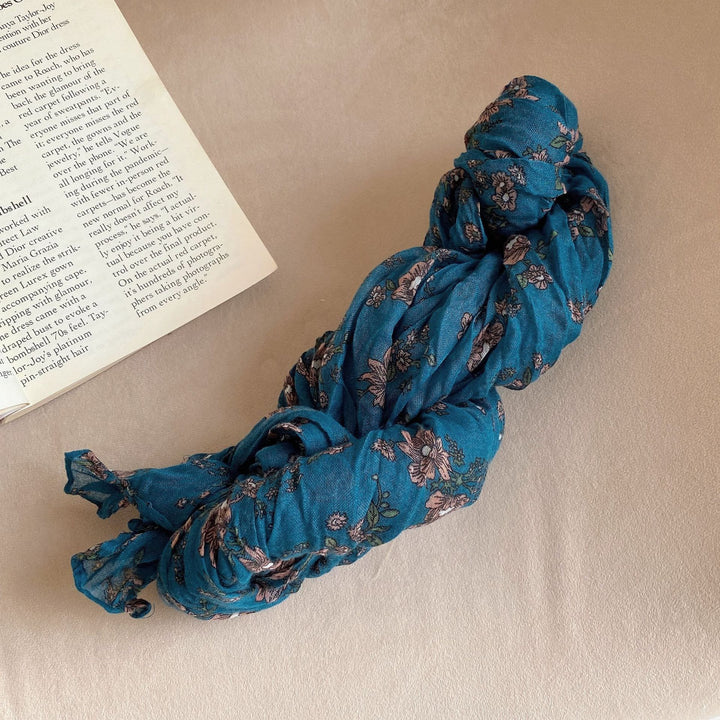 Women's Vintage Pleated Floral Thin Soft Scarf - #16 DodgerBlue - image 21