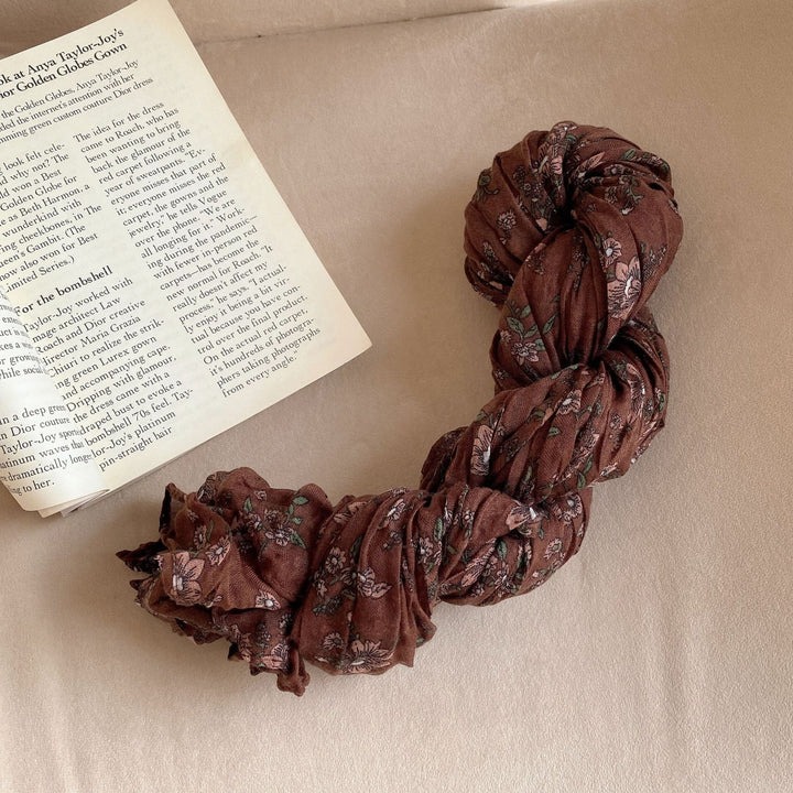 Women's Vintage Pleated Floral Thin Soft Scarf - #15 Chocolate - image 20