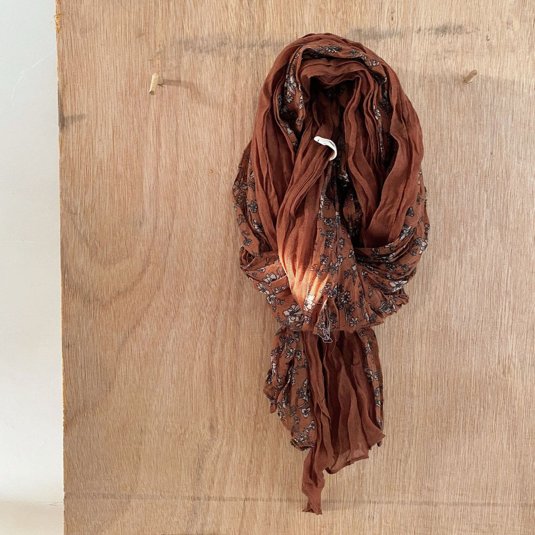 Women's Vintage Pleated Floral Thin Soft Scarf - #24 Tomato - image 29