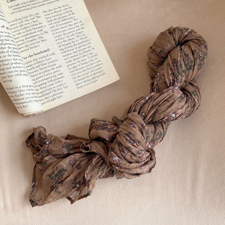 Women's Vintage Pleated Floral Thin Soft Scarf - #17 BurlyWood - image 22