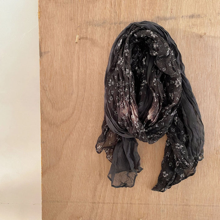 Women's Vintage Pleated Floral Thin Soft Scarf - #25 DimGray - image 30