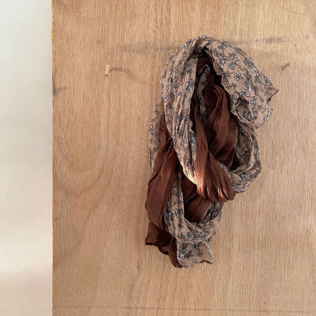 Women's Vintage Pleated Floral Thin Soft Scarf - #26 Bisque - image 31