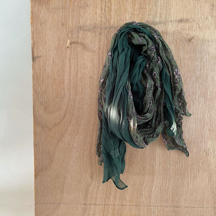 Women's Vintage Pleated Floral Thin Soft Scarf - #23 MediumSeaGreen - image 28