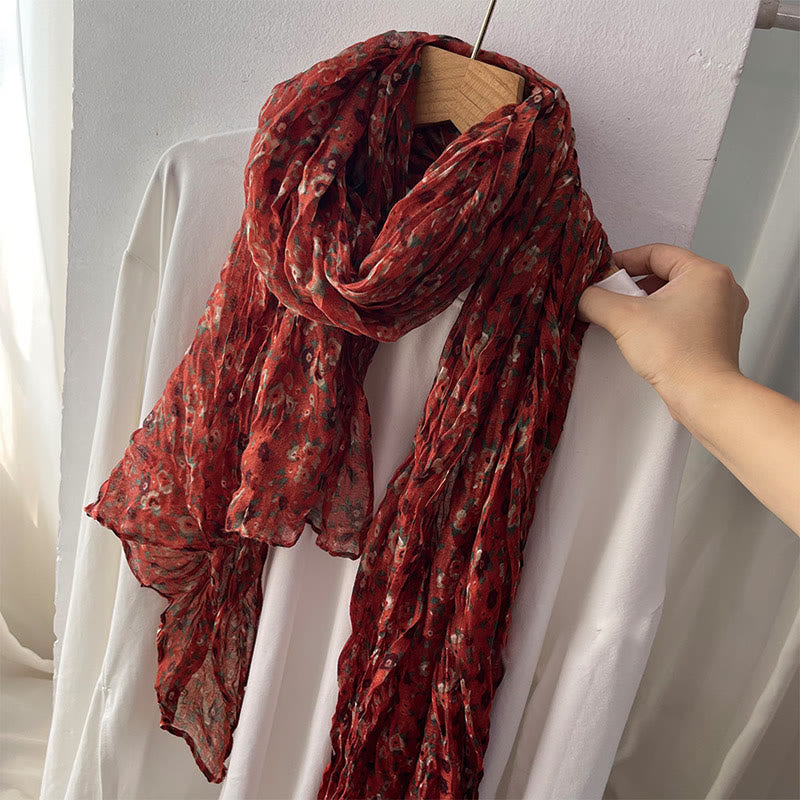 Women's Spring Pleated Floral Pattern Soft Scarf - #3 Tomato - image 9