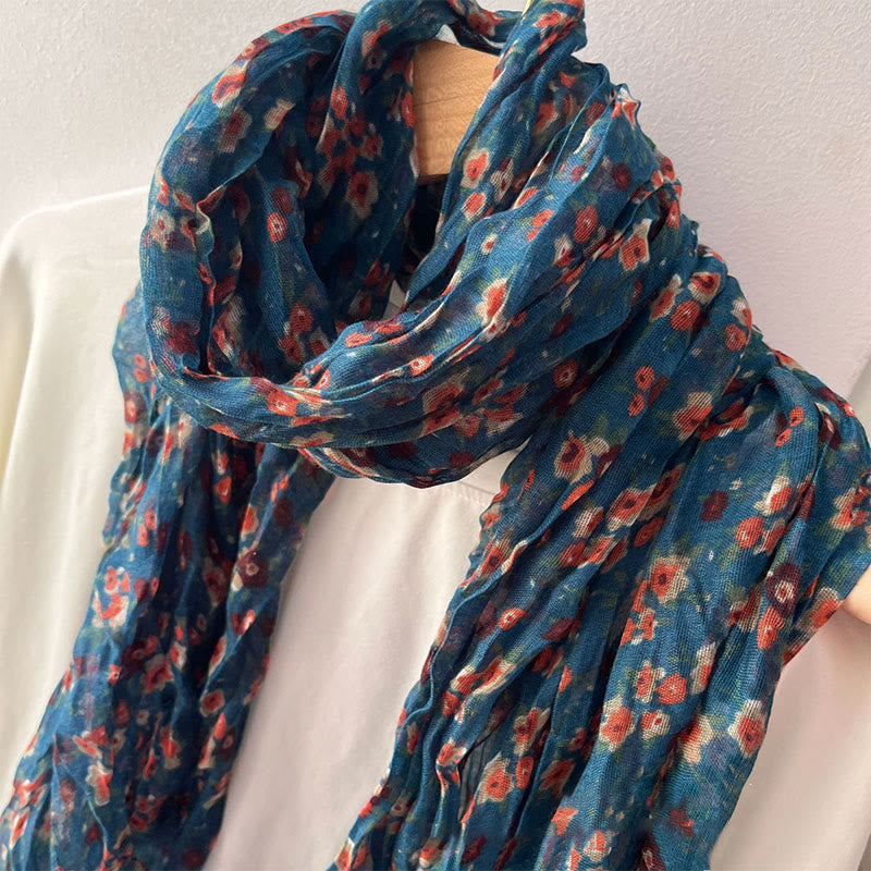 Women's Spring Pleated Floral Pattern Soft Scarf - #1 DarkTurquoise - image 0
