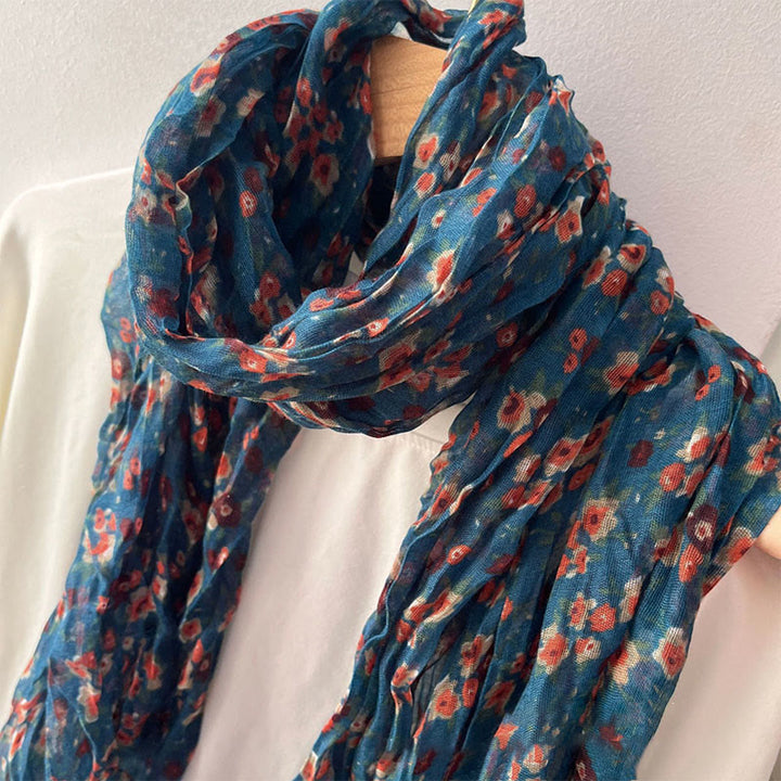Women's Spring Pleated Floral Pattern Soft Scarf - #1 DarkTurquoise - image 0