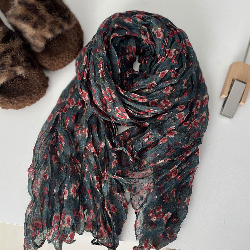 Women's Spring Pleated Floral Pattern Soft Scarf - #5 Teal - image 14