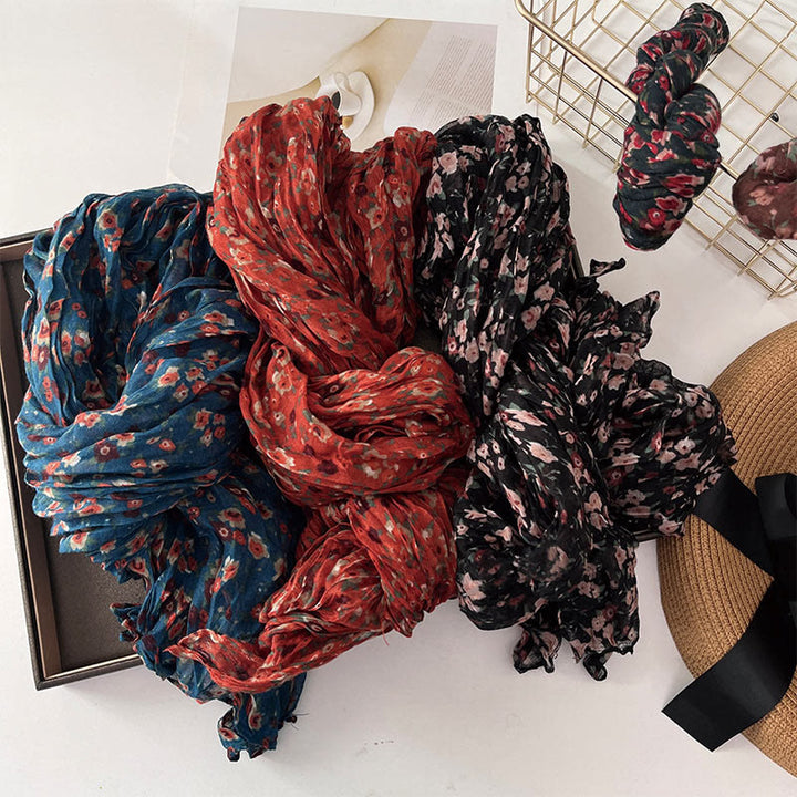 Women's Spring Pleated Floral Pattern Soft Scarf - image 4