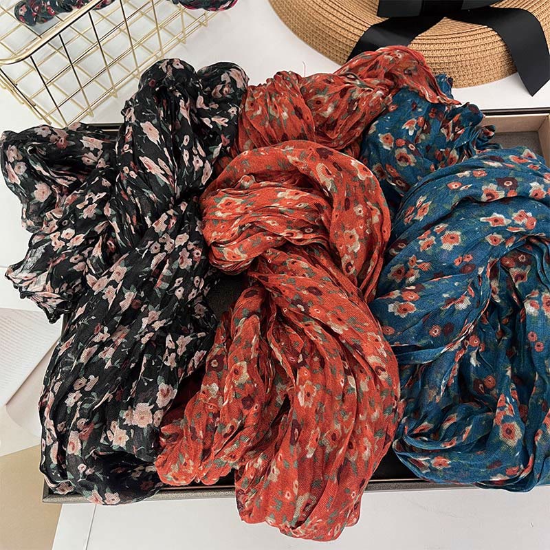 Women's Spring Pleated Floral Pattern Soft Scarf - image 5
