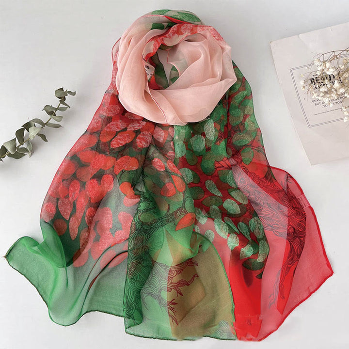 Women's Soft Summer Chiffon Flower Pattern Beach Sunscreen Scarf - #14 ForestGreen - image 15