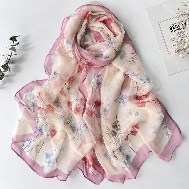 Women's Soft Summer Chiffon Flower Pattern Beach Sunscreen Scarf - #22 LightPink - image 23
