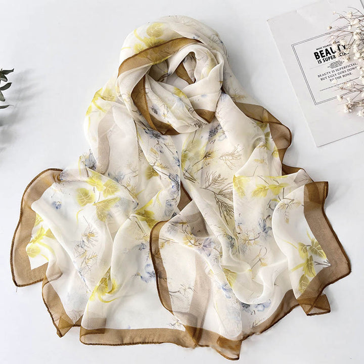 Women's Soft Summer Chiffon Flower Pattern Beach Sunscreen Scarf - #21 Tan - image 22