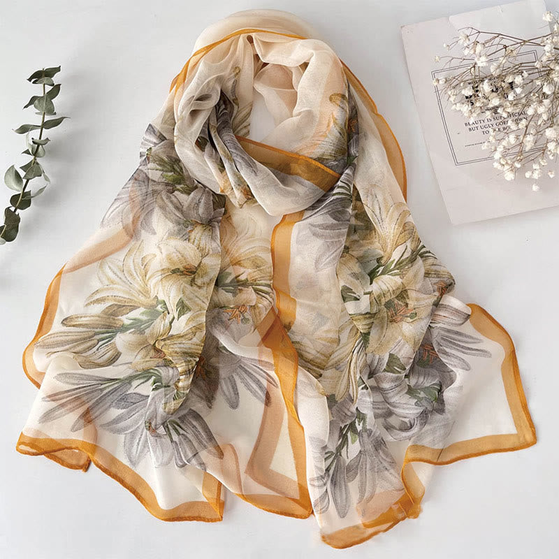 Women's Soft Summer Chiffon Flower Pattern Beach Sunscreen Scarf - #16 Lily - image 17