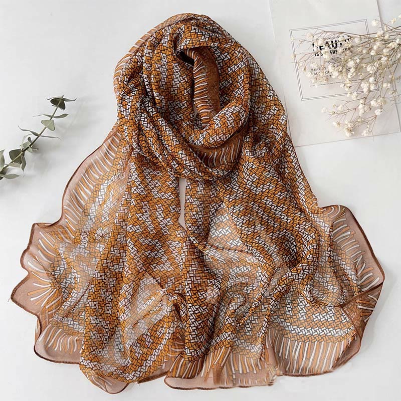 Women's Soft Summer Chiffon Flower Pattern Beach Sunscreen Scarf - #29 Coffee - image 30