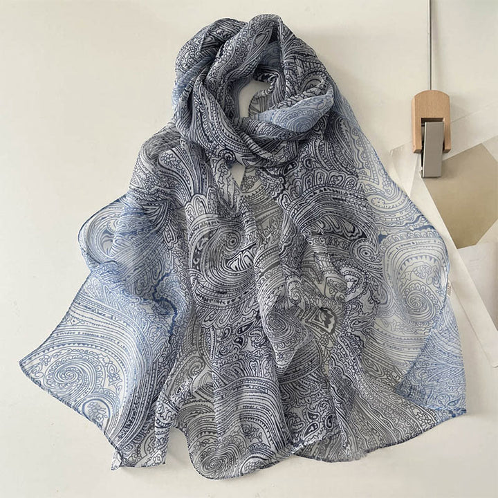 Women's Soft Summer Chiffon Flower Pattern Beach Sunscreen Scarf - #44 SlateBlue - image 44