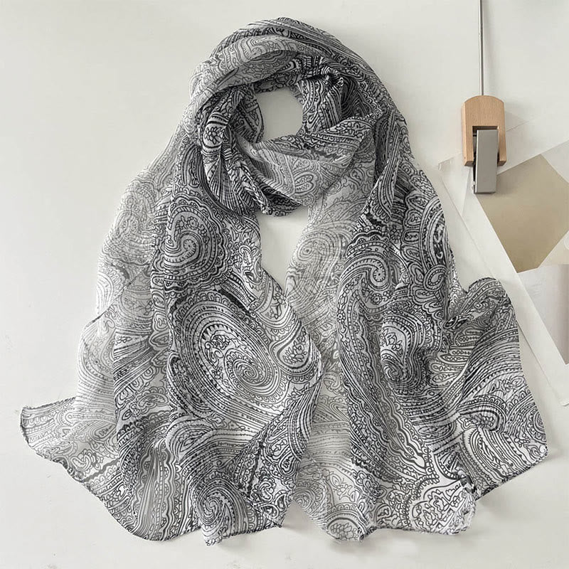 Women's Soft Summer Chiffon Flower Pattern Beach Sunscreen Scarf - #45 DarkGray - image 45