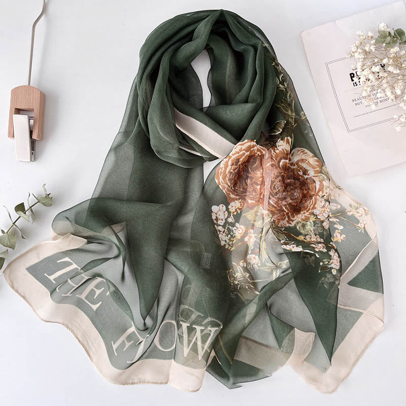 Women's Soft Summer Chiffon Flower Pattern Beach Sunscreen Scarf - #18 DarkOliveGreen Flowers - image 19