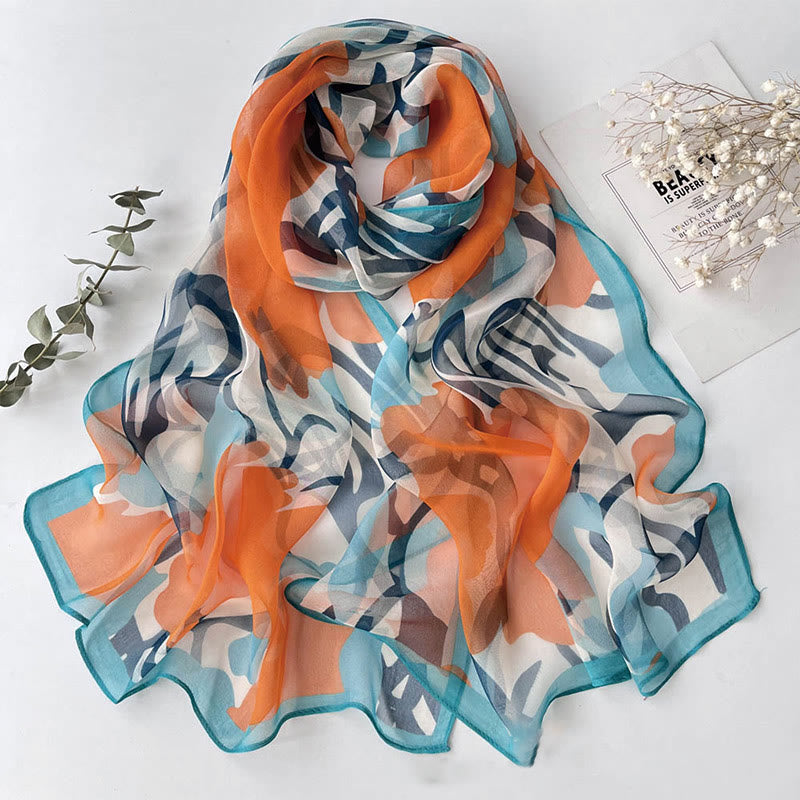 Women's Soft Summer Chiffon Flower Pattern Beach Sunscreen Scarf - #24 Orange - image 25