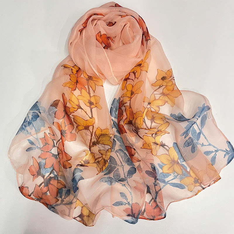 Women's Soft Summer Chiffon Flower Pattern Beach Sunscreen Scarf - #47 Orange Flowers - image 47