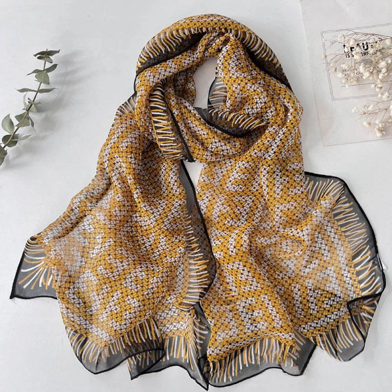 Women's Soft Summer Chiffon Flower Pattern Beach Sunscreen Scarf - #28 Orange-Black - image 29