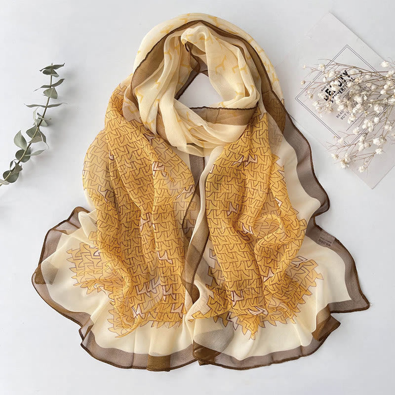 Women's Soft Summer Chiffon Flower Pattern Beach Sunscreen Scarf - #27 Orange-Brown - image 28