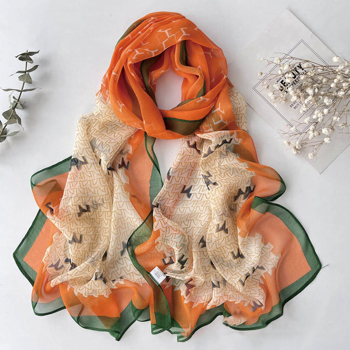 Women's Soft Summer Chiffon Flower Pattern Beach Sunscreen Scarf - #25 Orange-Green - image 26