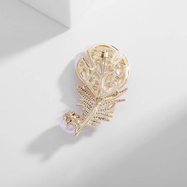 Women's Pearl Shell Feather Brooch - image 4
