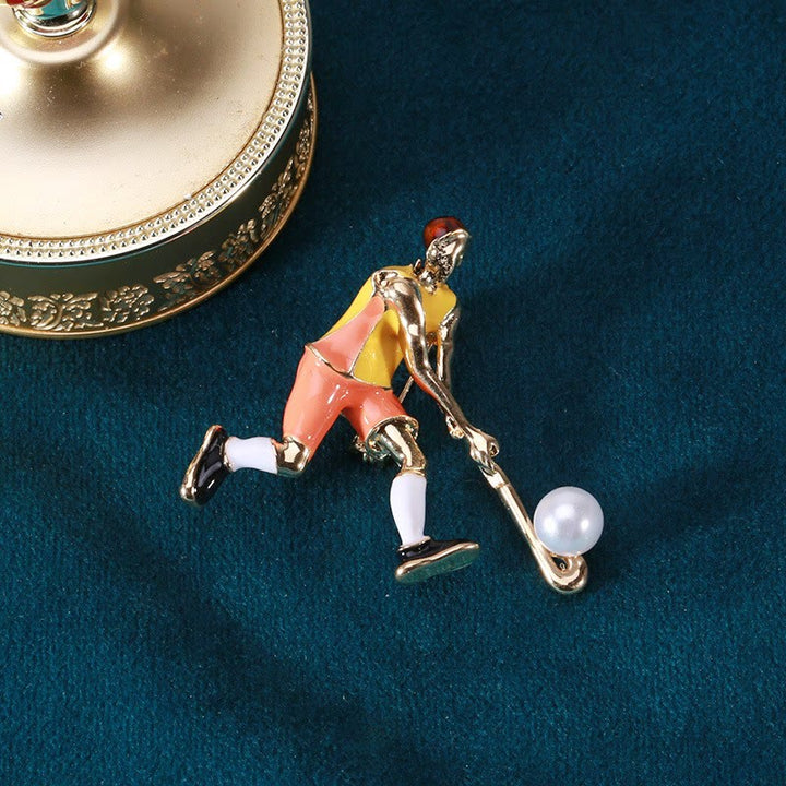 Cartoon Ice Hockey Player Brooch Gold Shirt Accessories - image 2