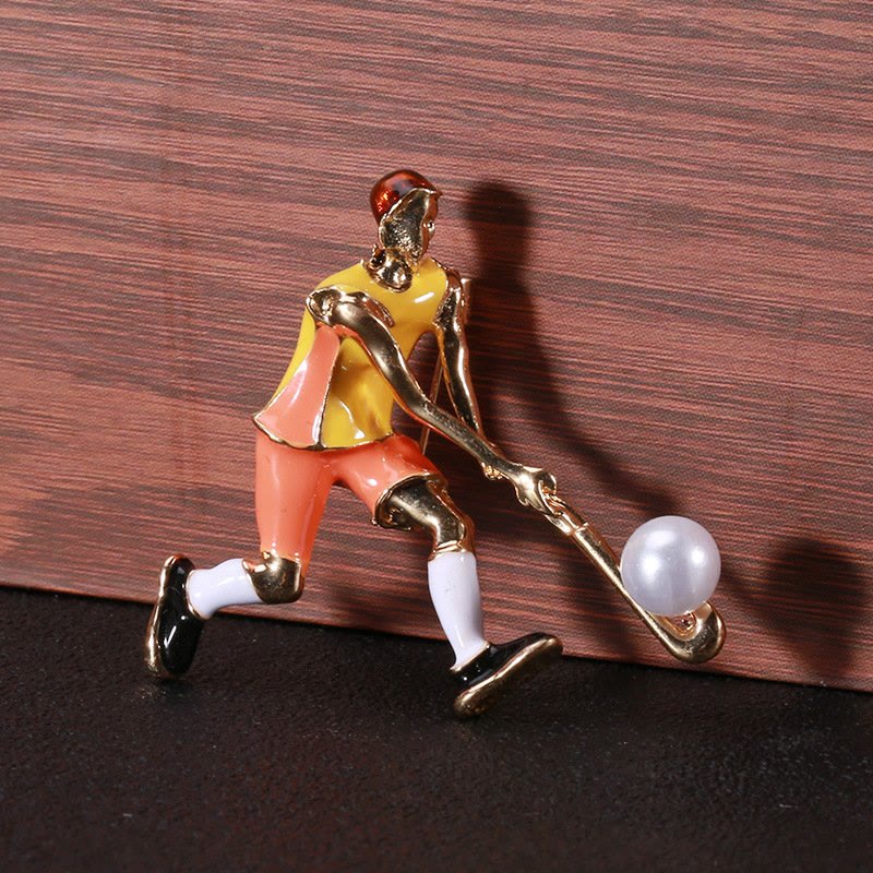 Cartoon Ice Hockey Player Brooch Gold Shirt Accessories - image 1