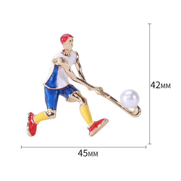 Cartoon Ice Hockey Player Brooch Gold Shirt Accessories - image 10