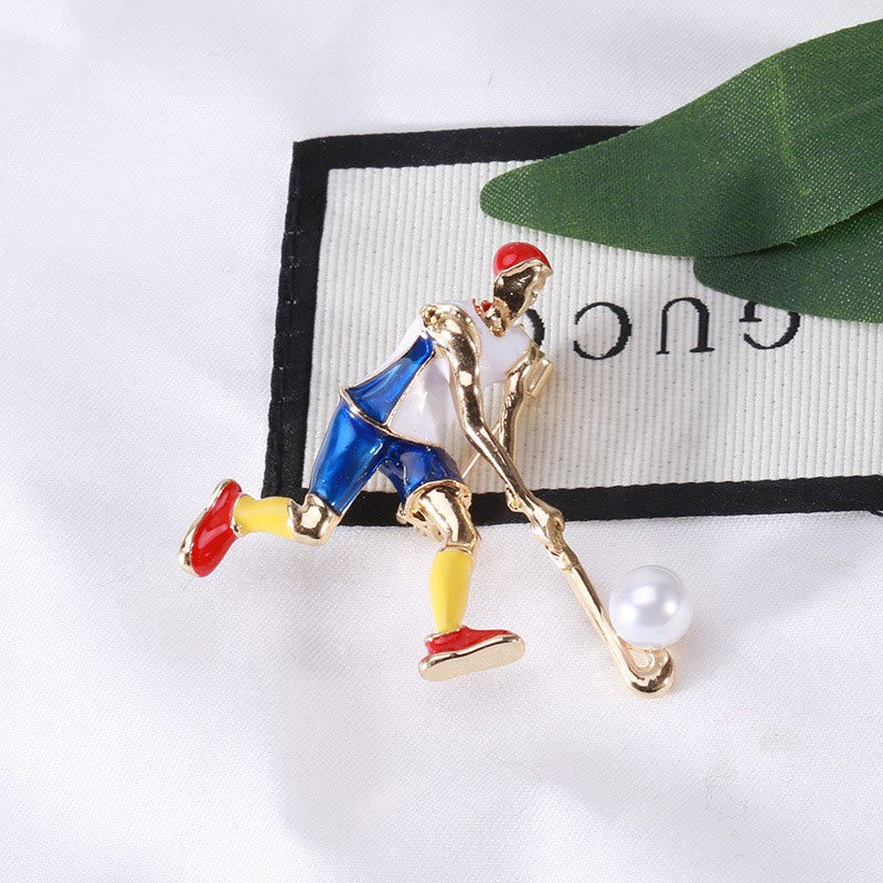 Cartoon Ice Hockey Player Brooch Gold Shirt Accessories - image 7