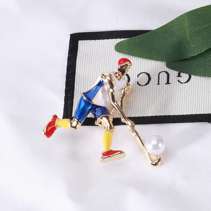 Cartoon Ice Hockey Player Brooch Gold Shirt Accessories - image 7