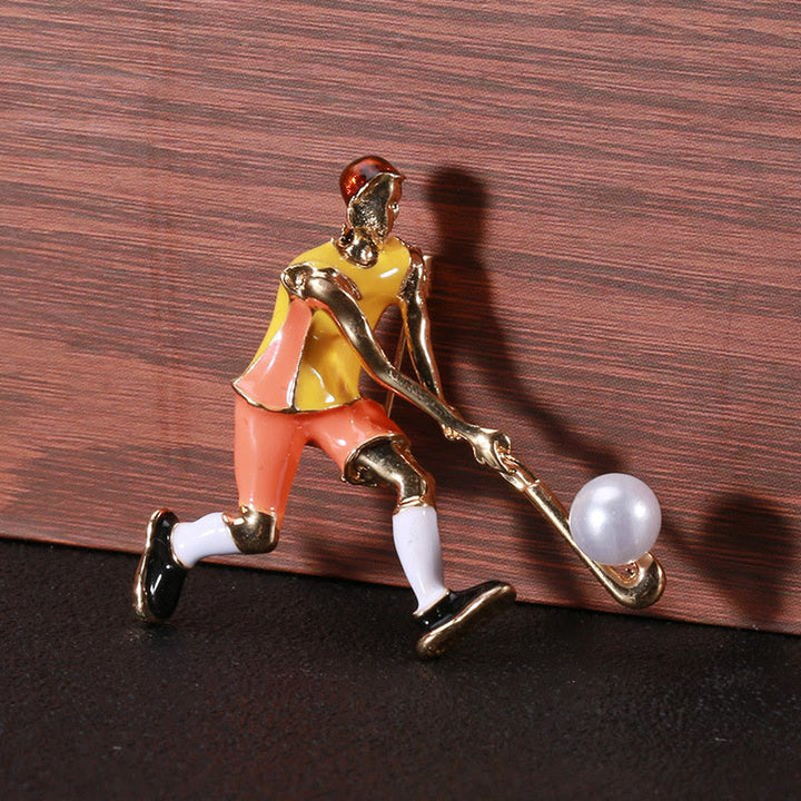 Cartoon Ice Hockey Player Brooch Gold Shirt Accessories - image 1